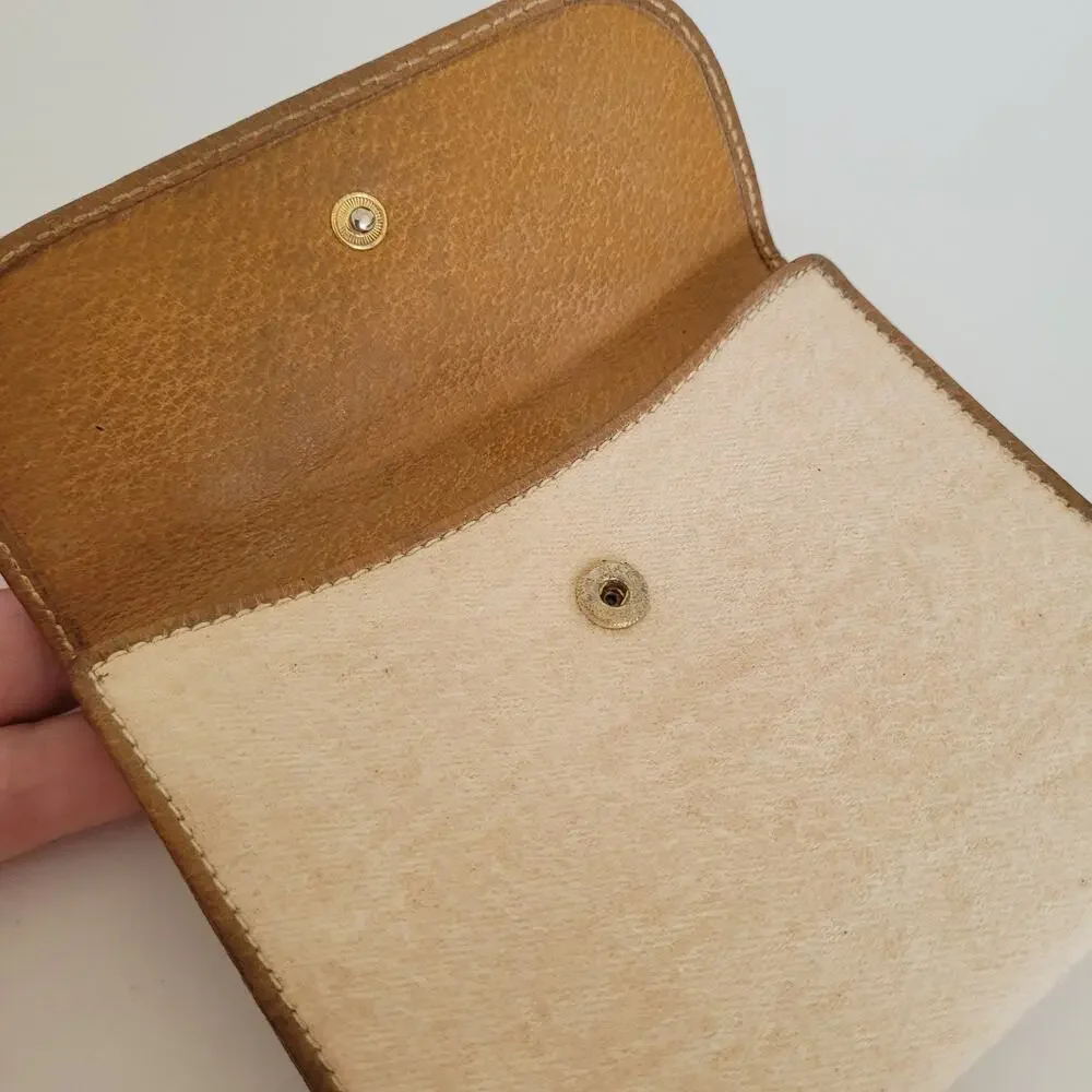 Vintage‎ Gucci Bi-Fold Wallet Tan Leather & Canvas Made in Italy Snap Closure